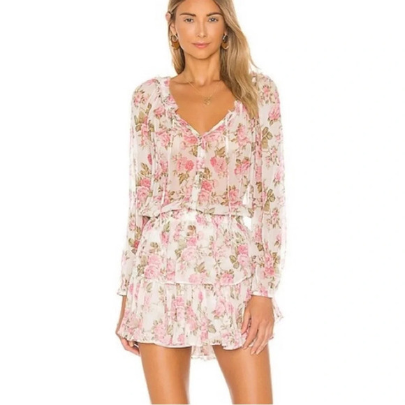 LoveShackFancy Popover Mini Dress Blushing Rose Size XS - Picture 2 of 7